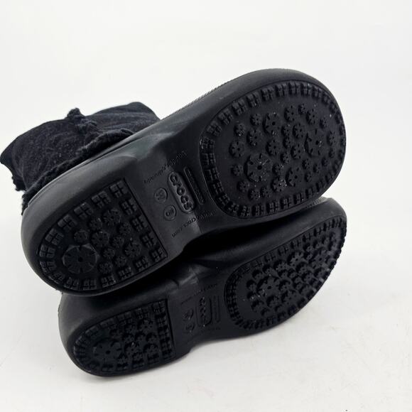 Crocs Nadia Pull On Winter Boot Black Rubber Faux Fur Fleece Comfy Cozy Womens 8 - Picture 7 of 9